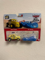 2023 Disney Cars 2 packs DXV99 T Case GEARSTEN MARSHALL MARC SONDTIMER